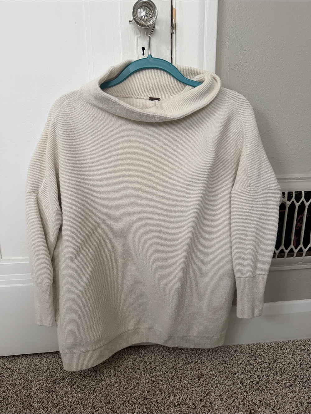 Free People Cream Funnel Neck Knit Sweater